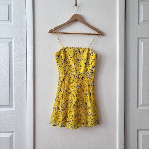 Alice + Olivia Glinda Floral Fit & Flare Silk Blend Mini Dress Yellow Size 0 - Picture 4 of 10